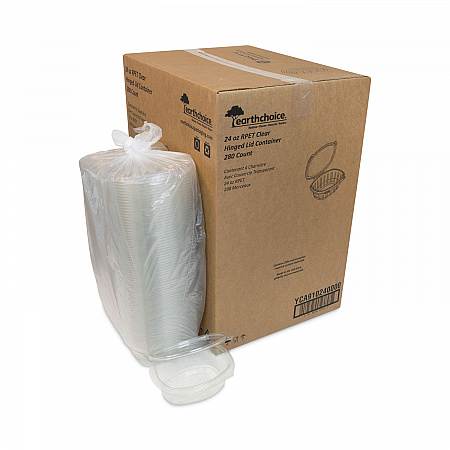 EarthChoice Recycled PET Hinged Container, 24 oz, 7.37 x 5.87 x 2.37, Clear, Plastic, 280/Carton (YCA910240000)