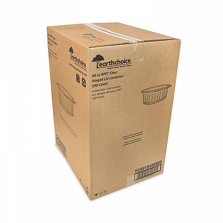 EarthChoice Recycled PET Hinged Container, 48 oz, 8.87 x 7.25 x 2.93, Clear, Plastic, 190/Carton (YCA910480000)
