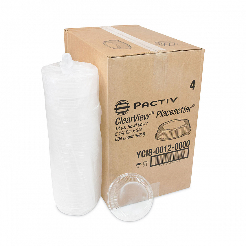 ClearView Dome-Style Lid with Tabs, Fluted, 6.2" Diameter x 1.1"h, Clear, Plastic, 504/Carton (YCI800120000)