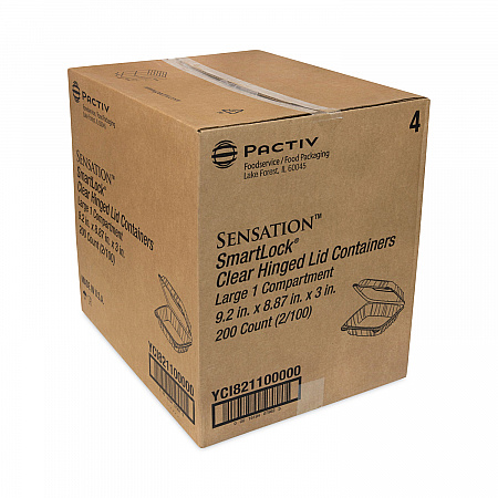SENSATION SmartLock Hinged Lid Container, 9.2 x 8.9 x 3.1, Clear, Plastic, 200/Carton (YCI821100000)
