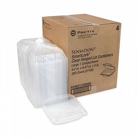 SENSATION SmartLock Hinged Lid Container, 9.2 x 8.9 x 3.1, Clear, Plastic, 200/Carton (YCI821100000)
