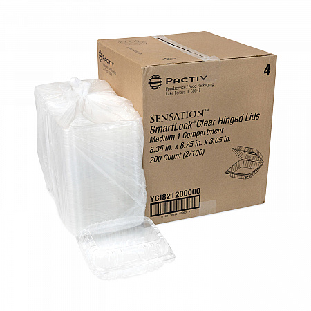SENSATION SmartLock Hinged Lid Container, 8.5 x 8.34 x 3., Clear, Plastic, 200/Carton (YCI821200000)