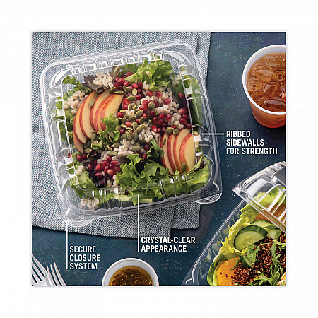SENSATION SmartLock Hinged Lid Container, 8.5 x 8.34 x 3., Clear, Plastic, 200/Carton (YCI821200000)