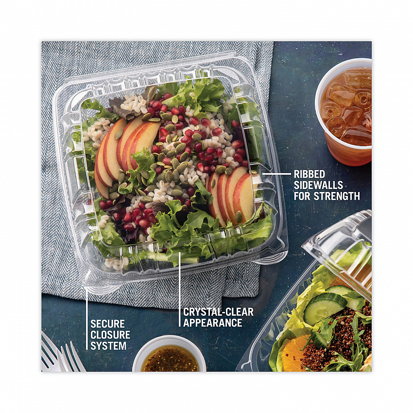 SENSATION SmartLock Hinged Lid Container, 8.5 x 8.34 x 3., Clear, Plastic, 200/Carton (YCI821200000)
