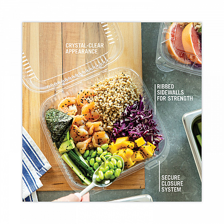 SENSATION SmartLock Hinged Lid Container, 8.5 x 8.34 x 3., Clear, Plastic, 200/Carton (YCI821200000)