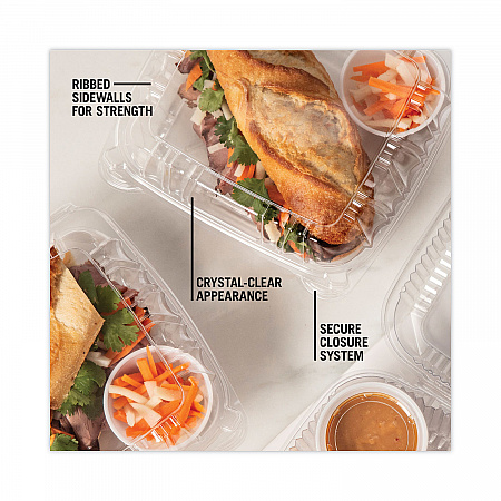 SENSATION SmartLock Hinged Lid Container, 8.5 x 8.34 x 3., Clear, Plastic, 200/Carton (YCI821200000)