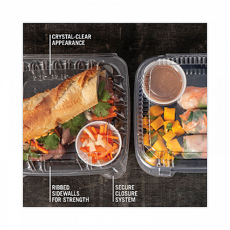SENSATION SmartLock Hinged Lid Container, 8.5 x 8.34 x 3., Clear, Plastic, 200/Carton (YCI821200000)