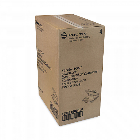 SENSATION SmartLock Hinged Lid Container, 5.7 x 6 x 3.1, Clear, Plastic, 500/Carton (YCI821600000)