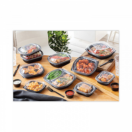 ClearView MealMaster Lid with Fog Gard Coating, Large Flat Lid, 9.38 x 8 x 0.38, Clear, Plastic, 300/Carton (YCN8463S00D0)