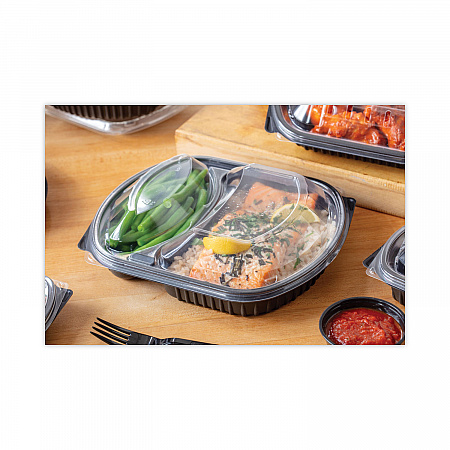ClearView MealMaster Lid with Fog Gard Coating, Large 2-Compartment Dome Lid, 9.37 x 8 x 1.25, Clear, Plastic, 252/Carton (YCN8467H00D0)