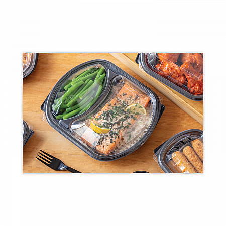 ClearView MealMaster Lid with Fog Gard Coating, Large 2-Compartment Dome Lid, 9.37 x 8 x 1.25, Clear, Plastic, 252/Carton (YCN8467H00D0)