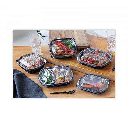 ClearView MealMaster Lid with Fog Gard Coating, Large 2-Compartment Dome Lid, 9.37 x 8 x 1.25, Clear, Plastic, 252/Carton (YCN8467H00D0)