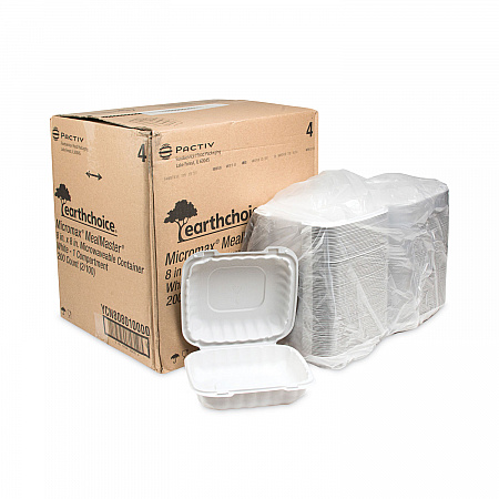 EarthChoice SmartLock Microwavable MFPP Hinged Lid Container, 8.35 x 8.35 x 3.1, White, Plastic, 200/Carton (YCN808010000)