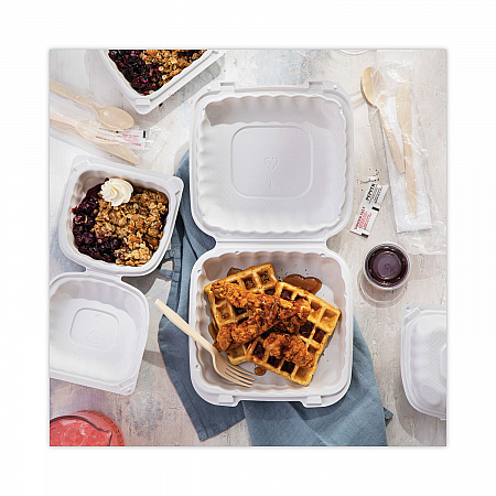 EarthChoice SmartLock Microwavable MFPP Hinged Lid Container, 8.35 x 8.35 x 3.1, White, Plastic, 200/Carton (YCN808010000)