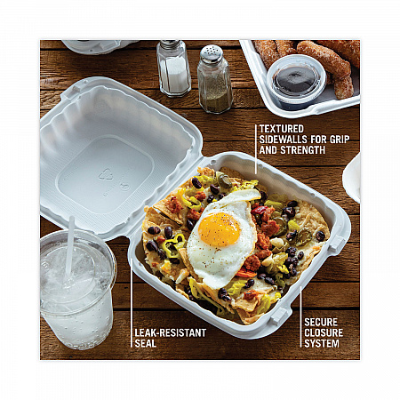 EarthChoice SmartLock Microwavable MFPP Hinged Lid Container, 8.35 x 8.35 x 3.1, White, Plastic, 200/Carton (YCN808010000)