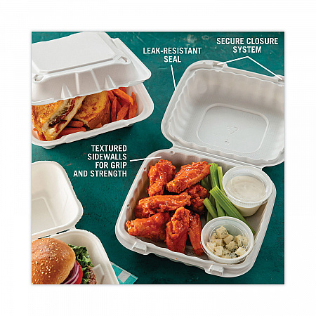 EarthChoice SmartLock Microwavable MFPP Hinged Lid Container, 8.35 x 8.35 x 3.1, White, Plastic, 200/Carton (YCN808010000)