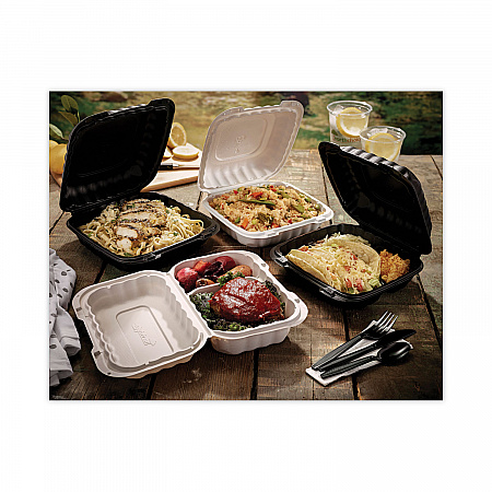 EarthChoice SmartLock Microwavable MFPP Hinged Lid Container, 8.35 x 8.35 x 3.1, White, Plastic, 200/Carton (YCN808010000)