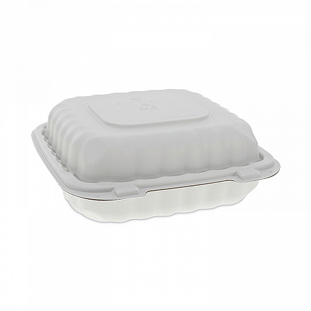 EarthChoice SmartLock Microwavable MFPP Hinged Lid Container, 3 Compartments, 8.35 x 8.35 x 3.1, White, Plastic, 200/Carton (YCN808030000)