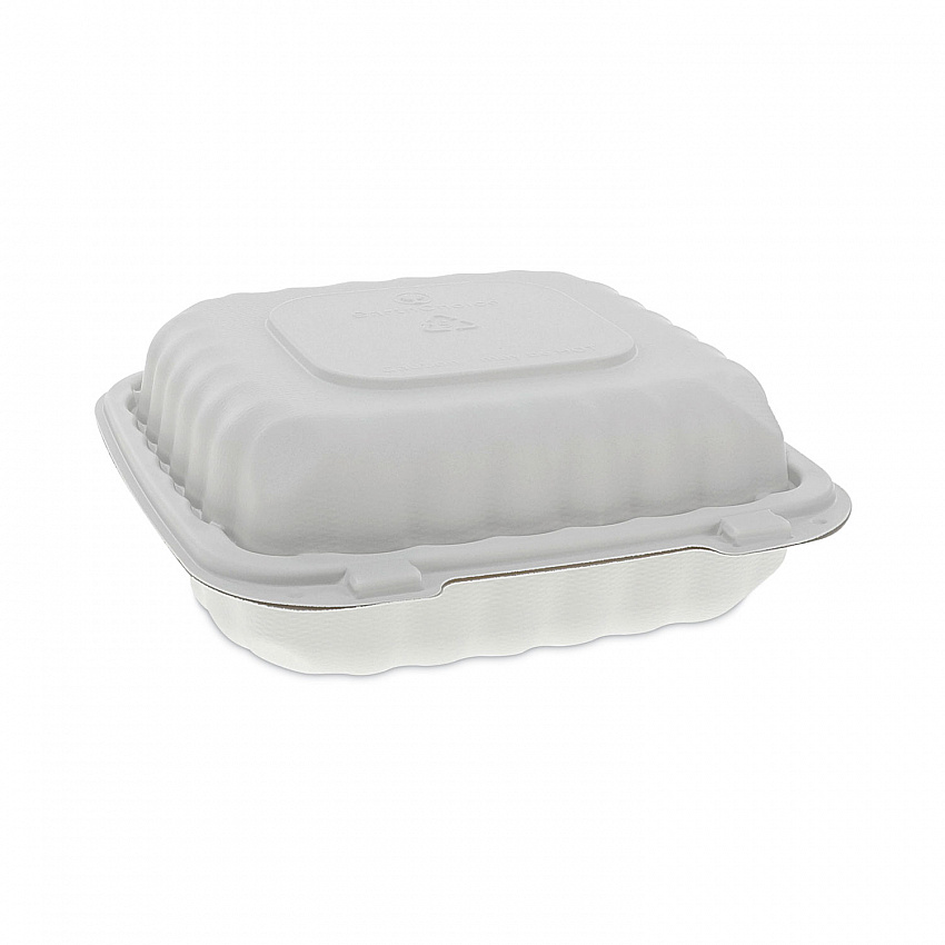 EarthChoice SmartLock Microwavable MFPP Hinged Lid Container, 3 Compartments, 8.35 x 8.35 x 3.1, White, Plastic, 200/Carton (YCN808030000)