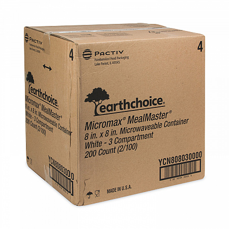 EarthChoice SmartLock Microwavable MFPP Hinged Lid Container, 3 Compartments, 8.35 x 8.35 x 3.1, White, Plastic, 200/Carton (YCN808030000)