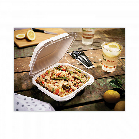 EarthChoice SmartLock Microwavable MFPP Hinged Lid Container, 3 Compartments, 8.35 x 8.35 x 3.1, White, Plastic, 200/Carton (YCN808030000)