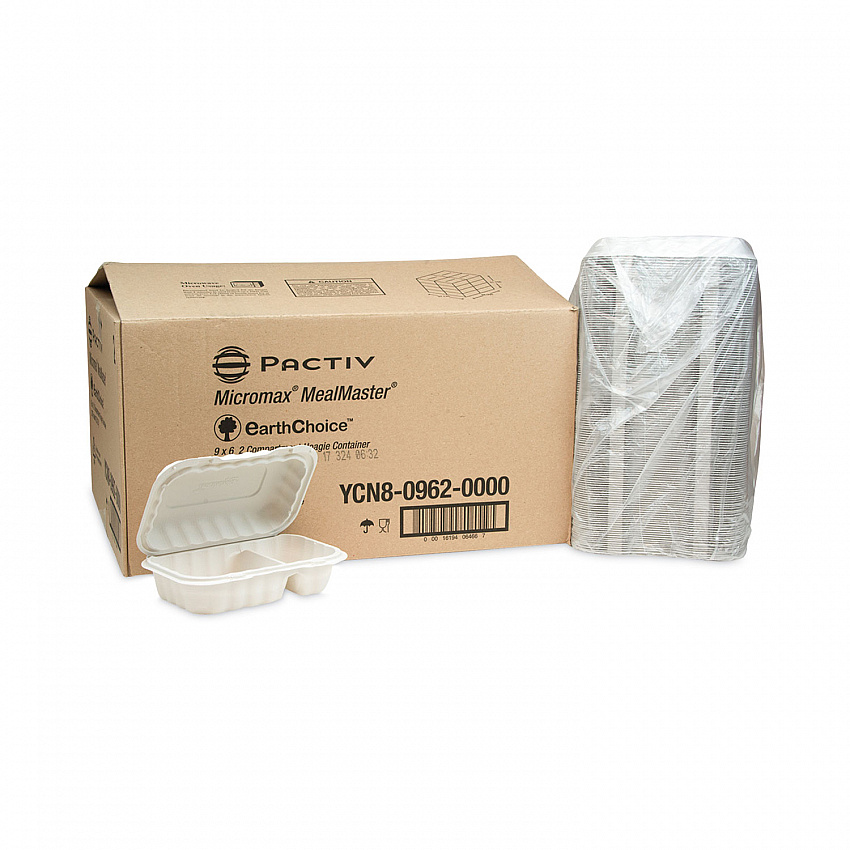 EarthChoice SmartLock Microwavable MFPP Hinged Lid Container, 2 Compartments, 9 x 6 x 3, White, Plastic, 270/Carton (YCN809620000)