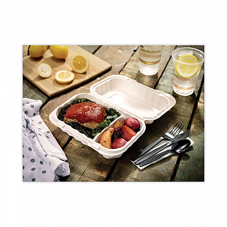 EarthChoice SmartLock Microwavable MFPP Hinged Lid Container, 2 Compartments, 9 x 6 x 3, White, Plastic, 270/Carton (YCN809620000)