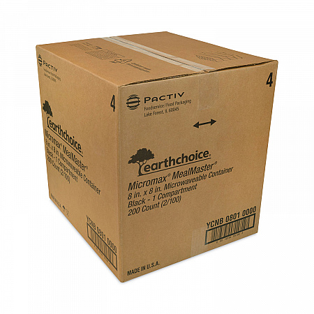 EarthChoice SmartLock Microwavable MFPP Hinged Lid Container, 8.35 x 8.35 x 3.1, Black, Plastic, 200/Carton (YCNB08010000)