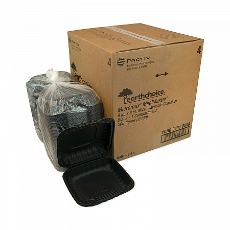 EarthChoice SmartLock Microwavable MFPP Hinged Lid Container, 8.35 x 8.35 x 3.1, Black, Plastic, 200/Carton (YCNB08010000)
