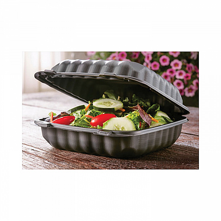 EarthChoice SmartLock Microwavable MFPP Hinged Lid Container, 8.35 x 8.35 x 3.1, Black, Plastic, 200/Carton (YCNB08010000)