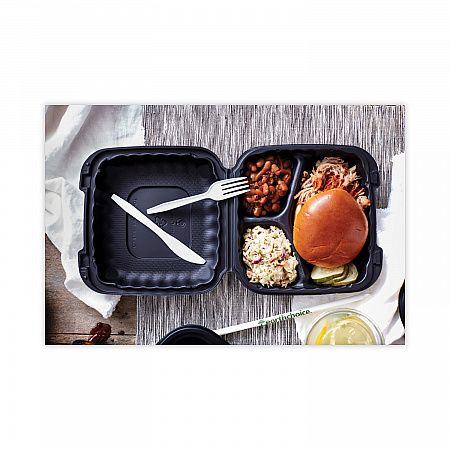 EarthChoice SmartLock Microwavable MFPP Hinged Lid Container, 3 Compartments, 8.35 x 8.5 x 3.1, Black, Plastic, 200/Carton (YCNB08030000)