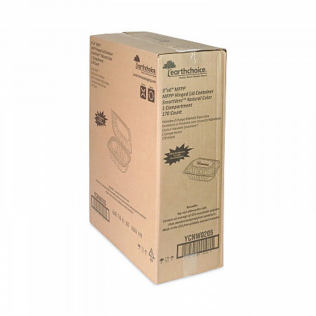 EarthChoice Vented Microwavable MFPP Hinged Lid Container, 9 x 6 x 3.1, White, Plastic, 170/Carton (YCNW0205)