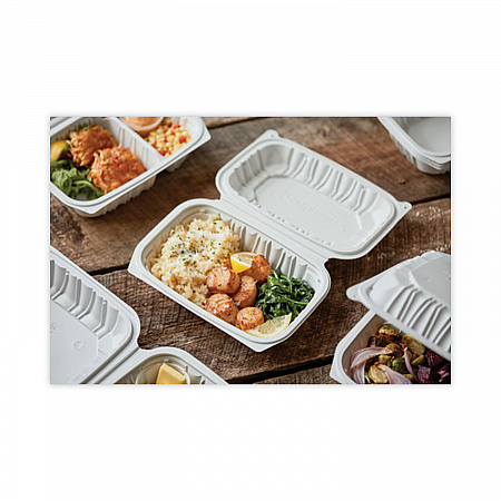 EarthChoice Vented Microwavable MFPP Hinged Lid Container, 9 x 6 x 3.1, White, Plastic, 170/Carton (YCNW0205)