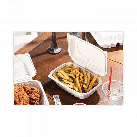 EarthChoice Vented Microwavable MFPP Hinged Lid Container, 9 x 6 x 3.1, White, Plastic, 170/Carton (YCNW0205)