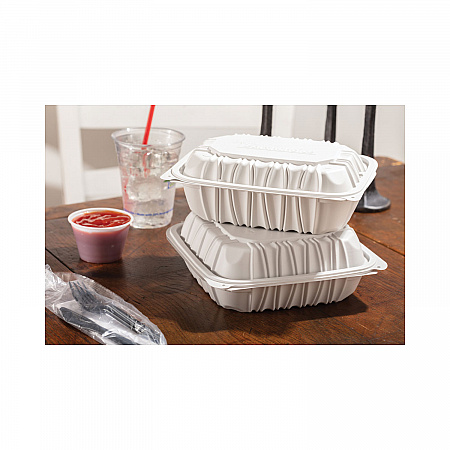 EarthChoice Vented Microwavable MFPP Hinged Lid Container, 9 x 6 x 2.75, White, Plastic, 170/Carton (YCNW0207)