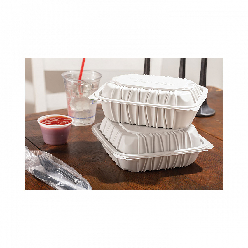 EarthChoice Vented Microwavable MFPP Hinged Lid Container, 9 x 6 x 2.75, White, Plastic, 170/Carton (YCNW0207)