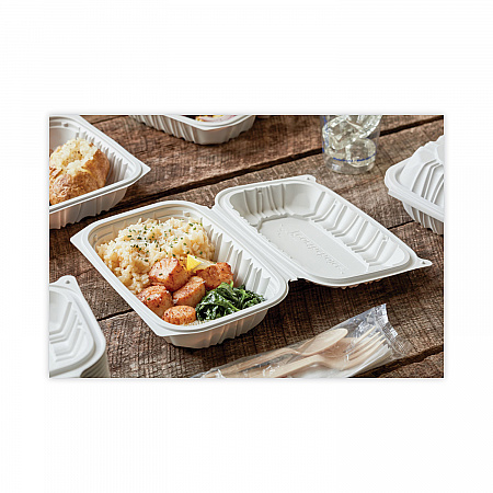 EarthChoice Vented Microwavable MFPP Hinged Lid Container, 9 x 6 x 2.75, White, Plastic, 170/Carton (YCNW0207)