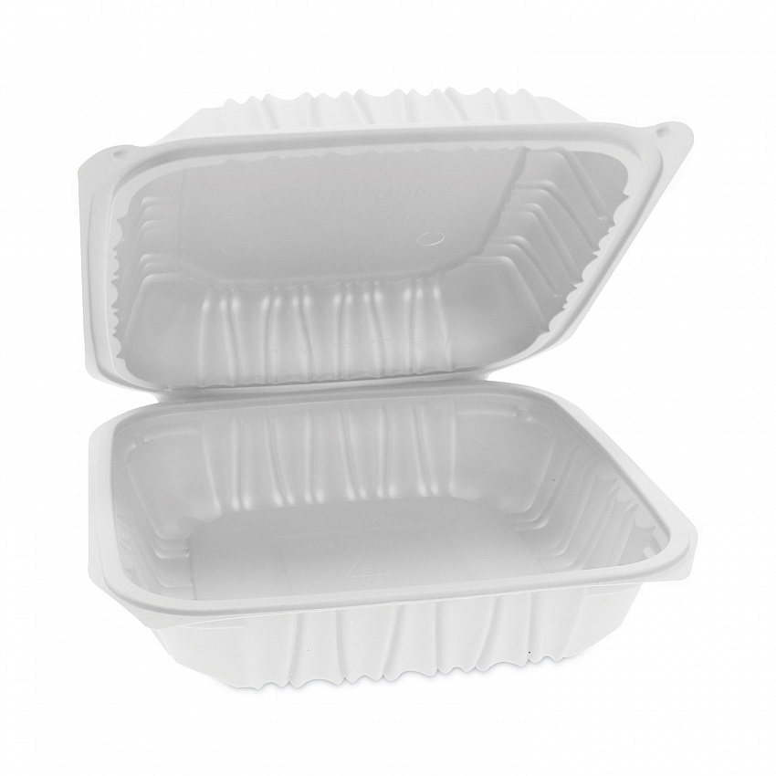 EarthChoice Vented Microwavable MFPP Hinged Lid Container, 8.4 x 8.7 x 3.1, White, Plastic, 146/Carton (YCNW0851)