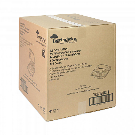 EarthChoice Vented Microwavable MFPP Hinged Lid Container, 8.4 x 8.7 x 3.1, White, Plastic, 146/Carton (YCNW0851)