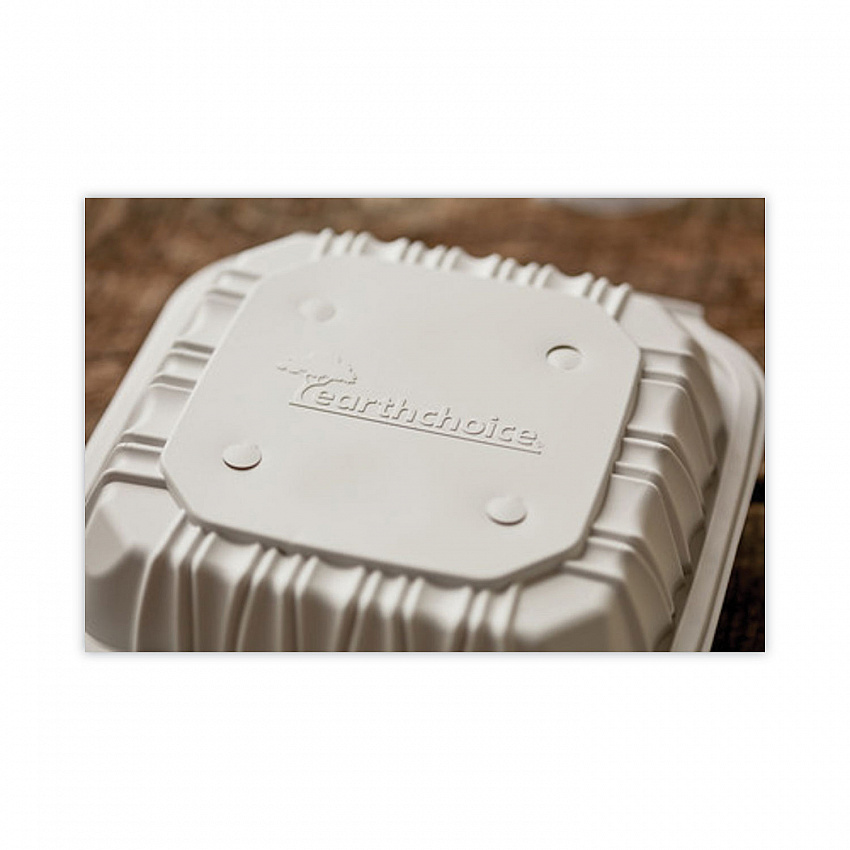 EarthChoice Vented Microwavable MFPP Hinged Lid Container, 8.4 x 8.7 x 3.1, White, Plastic, 146/Carton (YCNW0851)