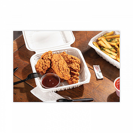 EarthChoice Vented Microwavable MFPP Hinged Lid Container, 8.4 x 8.7 x 3.1, White, Plastic, 146/Carton (YCNW0851)