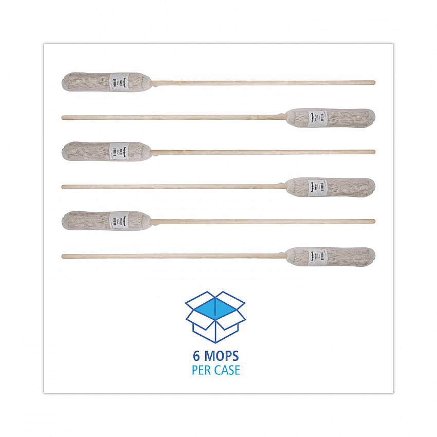 Handle/Deck Mops, #24 White Cotton Head, 54" Natural Wood Handle, 6/Pack (124C)