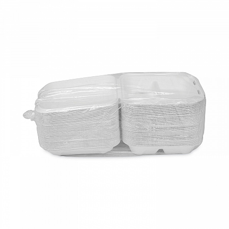 EarthChoice Bagasse Hinged Lid Container, 3 Compartments, Dual Tab Lock, 7.8 x 7.8 x 2.8, Natural, Sugarcane, 150/Carton (YMCH08030001)
