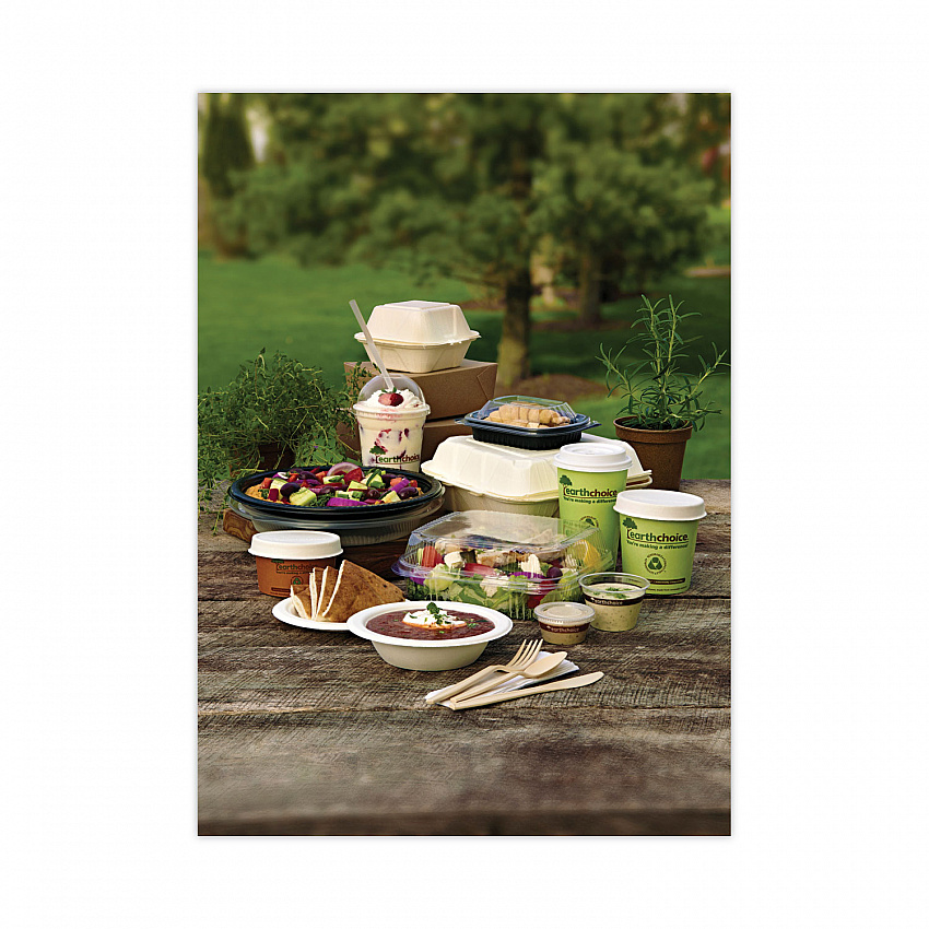 EarthChoice Bagasse Hinged Lid Container, 3 Compartments, Dual Tab Lock, 7.8 x 7.8 x 2.8, Natural, Sugarcane, 150/Carton (YMCH08030001)