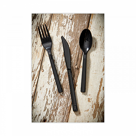 Meadoware Cutlery, Medium Heavyweight Soup Spoon, Plastic, Black, 1,000/Carton (YMWSSE)