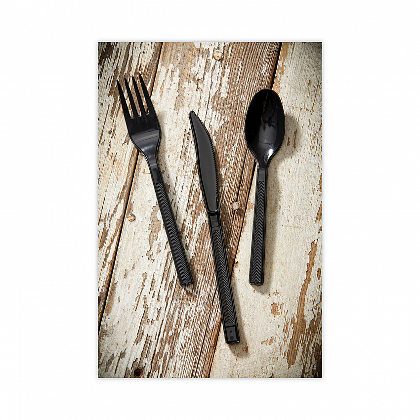 Meadoware Cutlery, Medium Heavyweight Soup Spoon, Plastic, Black, 1,000/Carton (YMWSSE)