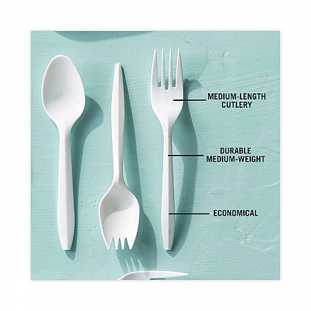 Fieldware Cutlery, Mediumweight Fork, Plastic, White, 1,000/Carton (YFWFWCH)
