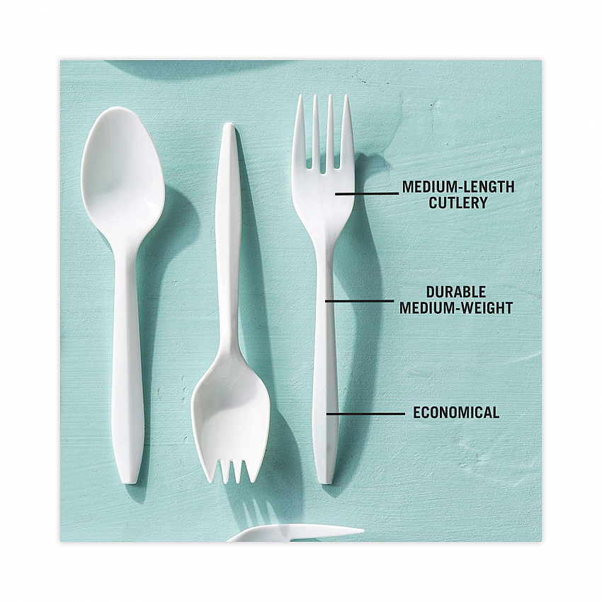Fieldware Cutlery, Mediumweight Fork, Plastic, White, 1,000/Carton (YFWFWCH)