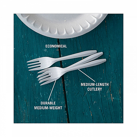 Fieldware Cutlery, Mediumweight Fork, Plastic, White, 1,000/Carton (YFWFWCH)