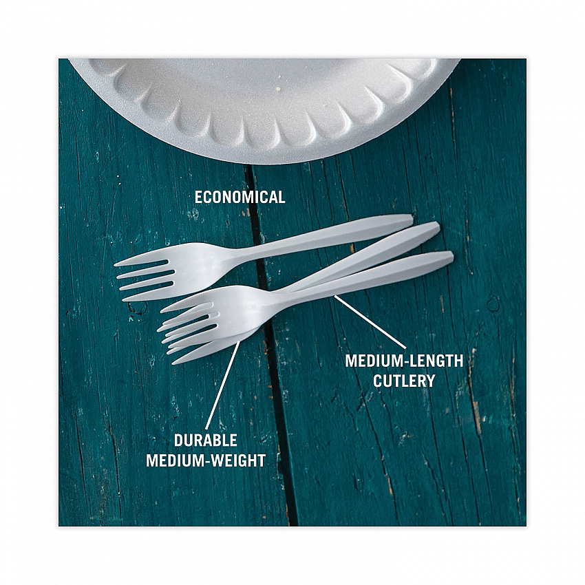 Fieldware Cutlery, Mediumweight Fork, Plastic, White, 1,000/Carton (YFWFWCH)